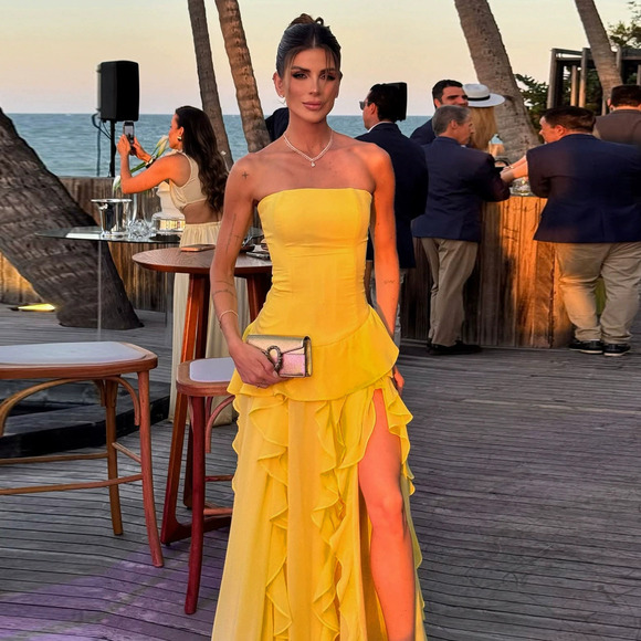 Zara Tops - Zara Vacation Strapless Slit Dress Irregular Ruffle Gown